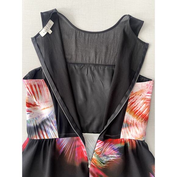 Sandro Sz 3/US 8 Bold Feather Print Dress Black Mini Sheer Cocktail Artsy French - Picture 7 of 13